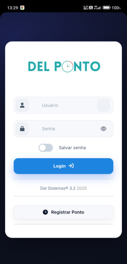Tela de login do Del Ponto